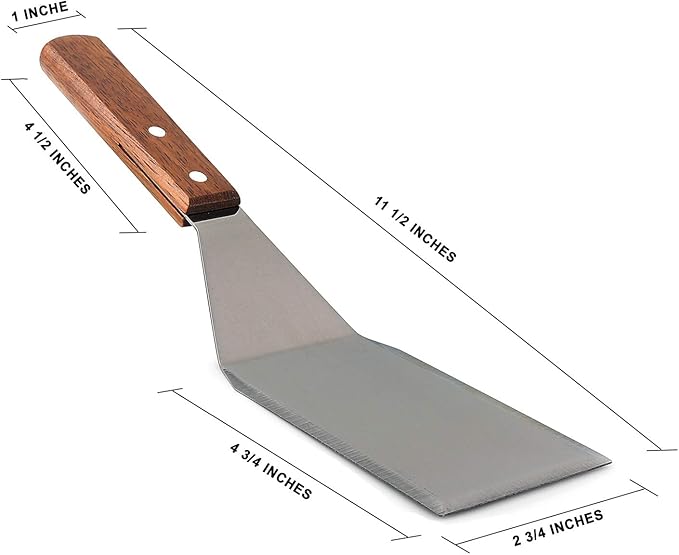 Homi Styles Metal Spatula Beveled Edges, Stainless Steel Grill Spatula with Wood Handle for Skillets, Griddles & Pancake Flipper for Burgers, Omelet, and Versatile for Culinary Task, 11 x 3 inches