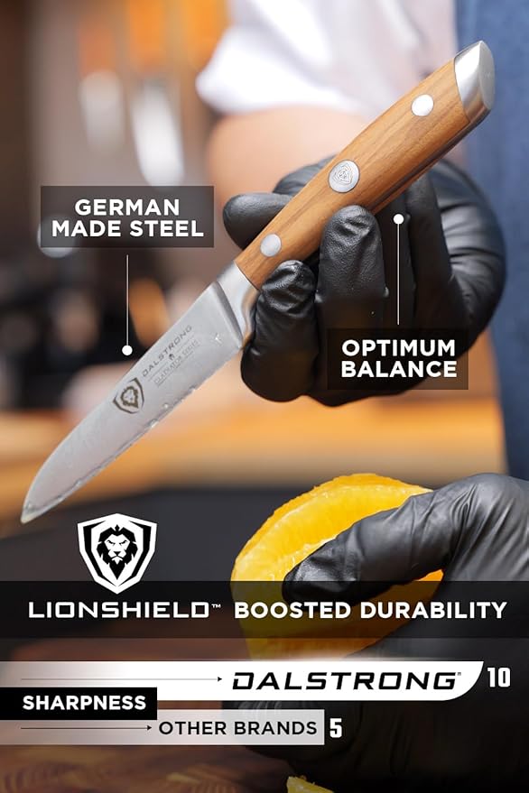 Dalstrong Paring Knife - 3.5 inch - Gladiator Series - Forged High-Carbon German Steel - Premium Olive Wood Handle - w/Sheath - Razor Sharp Kitchen Knife - Cooking Chef Knife