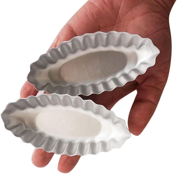 10PCS Aluminum Boat Tart Pan, Fluted Oval Tart Mold, Small Boat Shape Baking Mold, Wavy Tartlet Pie Pans, Pudding Molds Flower Edge Trays Specialty Design - Silver