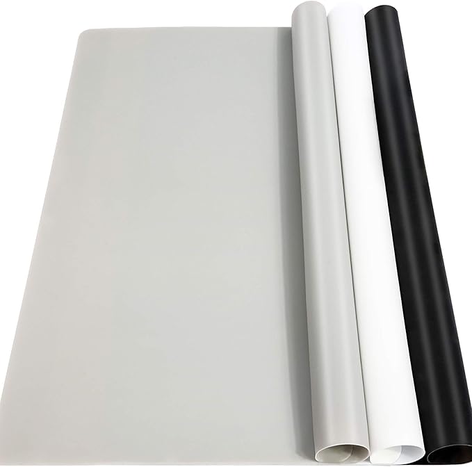 LEOBRO Silicone Mat, 3 PCS Silicone Mats for Crafts, Resin Molds, Play Dough Mat, Clay Mats, for Epoxy Resin, Crafts, Black & Light Gray & White, 15.7”x 11.7