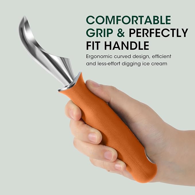 Beneno Heavy Duty Ice Cream Scoop - Upgraded Anti-Fracture Design, Comfortable Grip Long Handle, Effortless Scooping & Dishwasher Safe, Orange