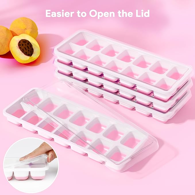 Ice Cube Trays 4 Pack, Airabc Silicone Ice Cube Trays with Removable Lid, Easy-Release Flexible 14-cube Ice Trays, LFGB Certified and BPA Free, Stackable Ice Trays with Covers for Cocktail, Freezer