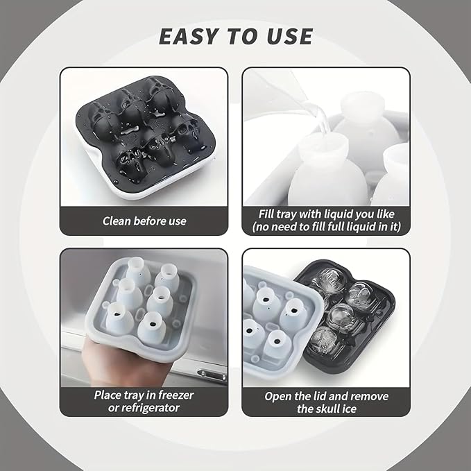 Skull Ice Cube Mold，Skull Cake Pan Silicone Mold，6-Cavity Silicone, or Halloween & Party Drinks (4 Cavity Large Mold)
