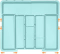 Large Utensil Drawer Organizer Expandable Silverware Organizer for Kitchen Drawer Adjustable Cooking Utensil Holder Cutlery Flatware Tray Spatula Tools Gadgets Storage Dividers Plastic Turquoise
