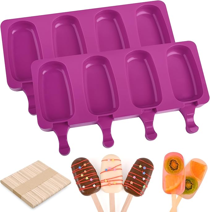 WMKGG Popsicles Molds,Popsicle Silicone Molds Set, 2 PCS Ice Cream Molds with 50 Wooden Sticks for Cake Pop, Ice Pop, Cakesicles (Standard Size/Rose Red)