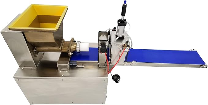 Dough Quantitative Dividing and Cutting Machine Pneumatic Dough Divider Cutter Electric Dough Lump Spacer 0.35oz-17.64oz Dough Divider Cutter Press Machine with Conveyor Belt