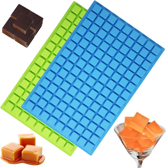 SENHAI 2 Packs Square Silicone Mold, 126 Cavity Flexible and Non-stick Ice Cube Trays Candy Fudge Chocolate Jelly Molds - 1 Blue & 1 Green