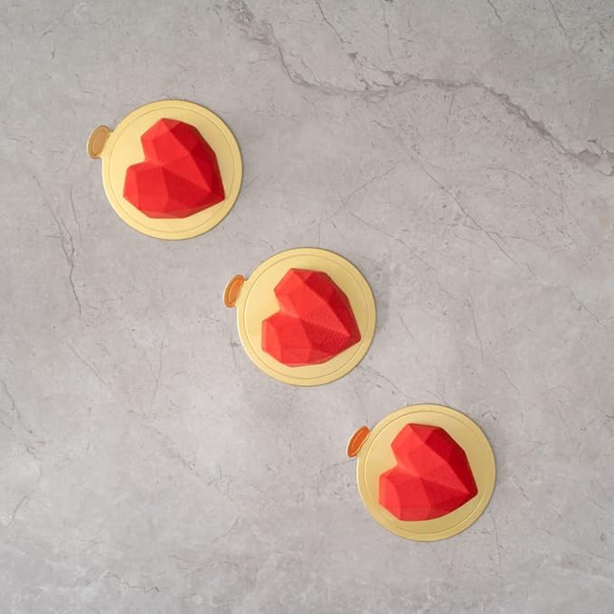 Pastry Tek 8 Cavities Diamond Heart Molds, 10 Oven-Ready Geometric Heart Molds - Flexible, Freezable, White Silicone Heart Baking Molds, Easy Release, For Baking - Restaurantware