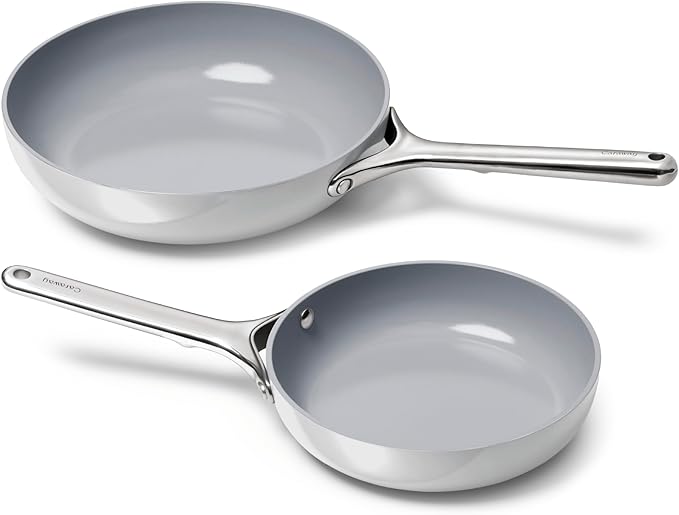 Caraway Fry Pan Duo - Nonstick Ceramic Frying Pan (8" & 10.5”) - Non Toxic, PTFE & PFOA Free - Oven Safe & Compatible with All Stovetops (Gas, Electric & Induction) - Gray