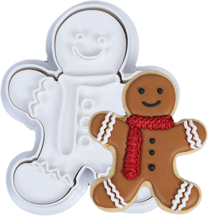 Flycalf Christmas Cookie Cutter Gingerbread Man Biscuit Cutter Baking Molds with Plunger Stamps Holiday PLA Accessories Gifts Decorative Party 3" Kitchen Cake Supplies