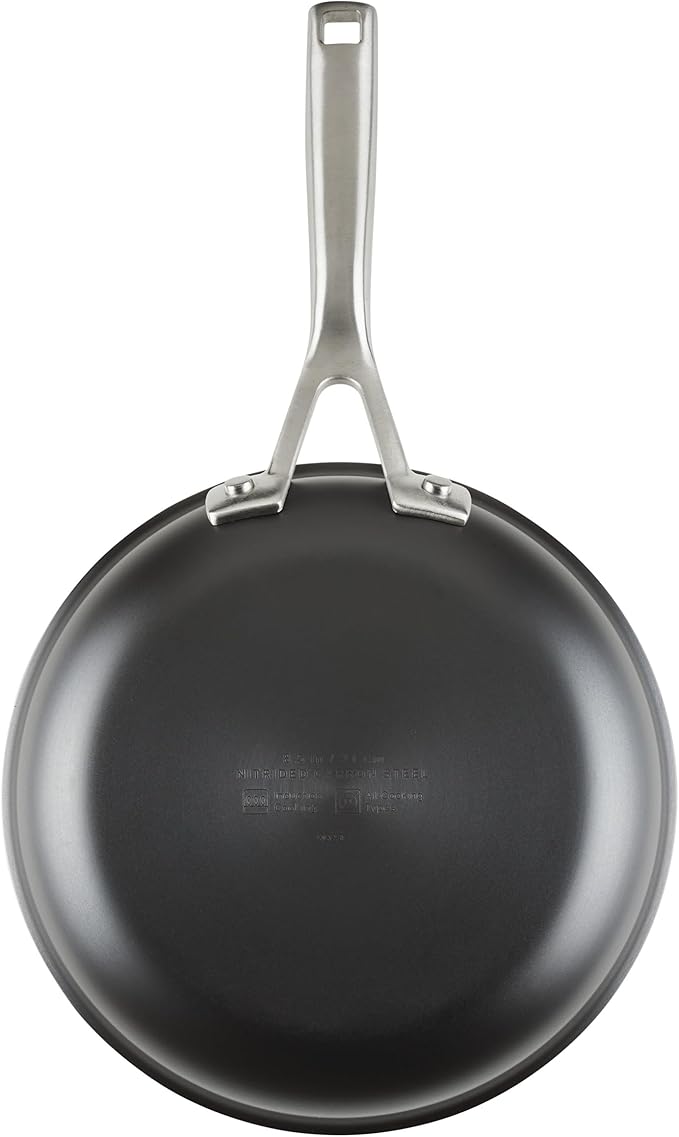 KitchenAid NITRO Carbon Steel Frying Pan/Skillet, Stainless Steel Handle, Compatible with All Cooktops, 8.5 Inch Open Fry Pan - Black