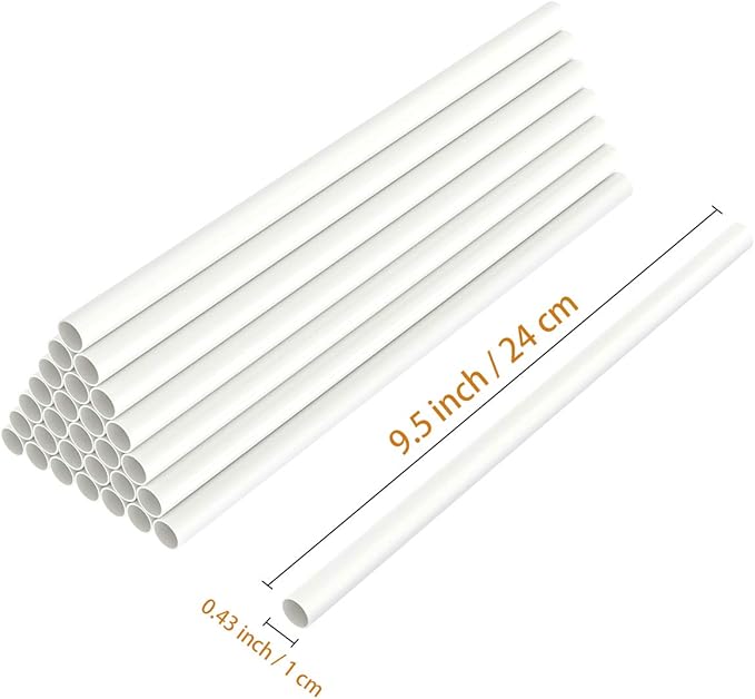 White Plastic Cake Dowel Rods for Tiered Cake Construction and Stacking Supporting Cake Round Dowels Straws with 0.4 Inch Diameter (9.5 Inch Length)