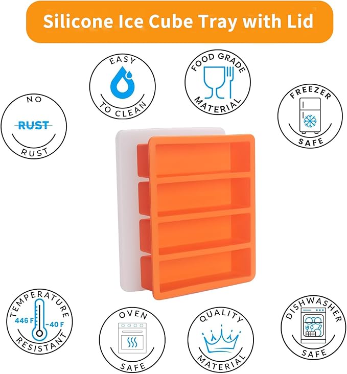 Silicone Ice Cube Molds Widely Use 2 Packs,Ice Cube Tray for Whiskey, Butter Mold,Freezer Molds for Soups and Sauces (Orange)