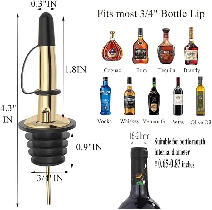 Pafusen 12 Pack Liquor Bottle Pourers, Liquor Pour Spout for Liquor Bottles, Stainless Steel Olive oil Dispenser Spout, Alcohol Pourer Spouts Dust Caps Covers Fixed, Gold