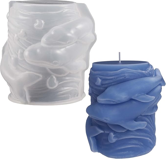Dolphin Cylinder Animal Resin Casting Silicone Mold for Home Decor & Candle Making Wave Spiral Mold