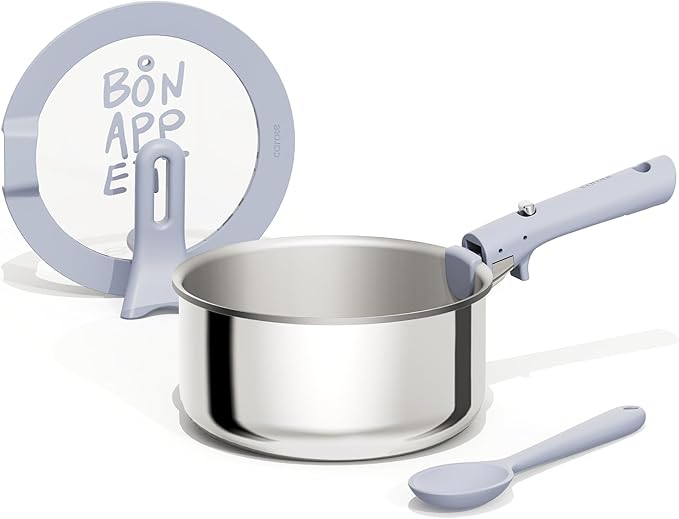CAROTE 4QT Stainless Steel Sauce Pan with Stand-Up Lid, Nonstick Stainless Steel Pot with Detachable Handle, Non Toxic Kitchen Saucepan, Induction Kitchen Cookware, Oven Safe to 600°F