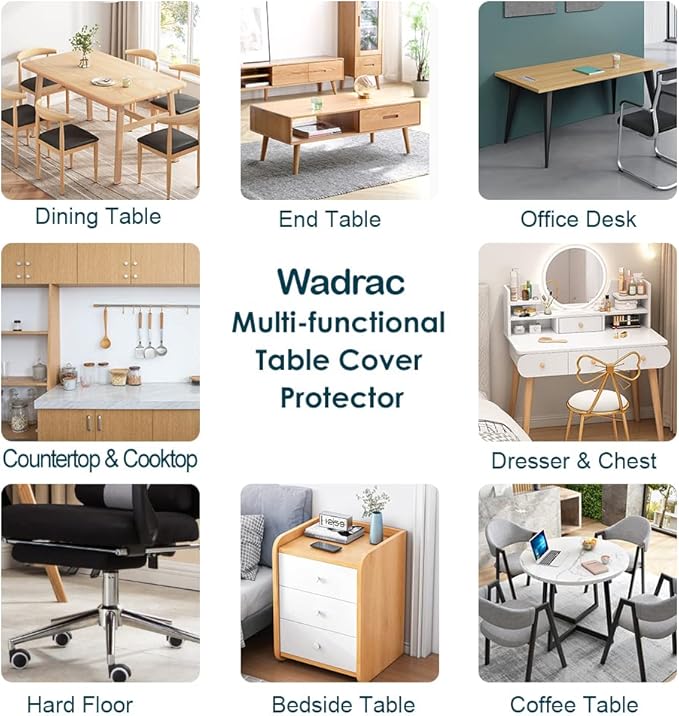 Wadrac Multi Size 1.5mm Thick Custom PVC Clear Rectangular Wipeable Vinyl Table Covering for Kitchen Dining Rooom Table Protector Plastic Tablecloth Furniture Office Protective Mat 42 x 84 inch
