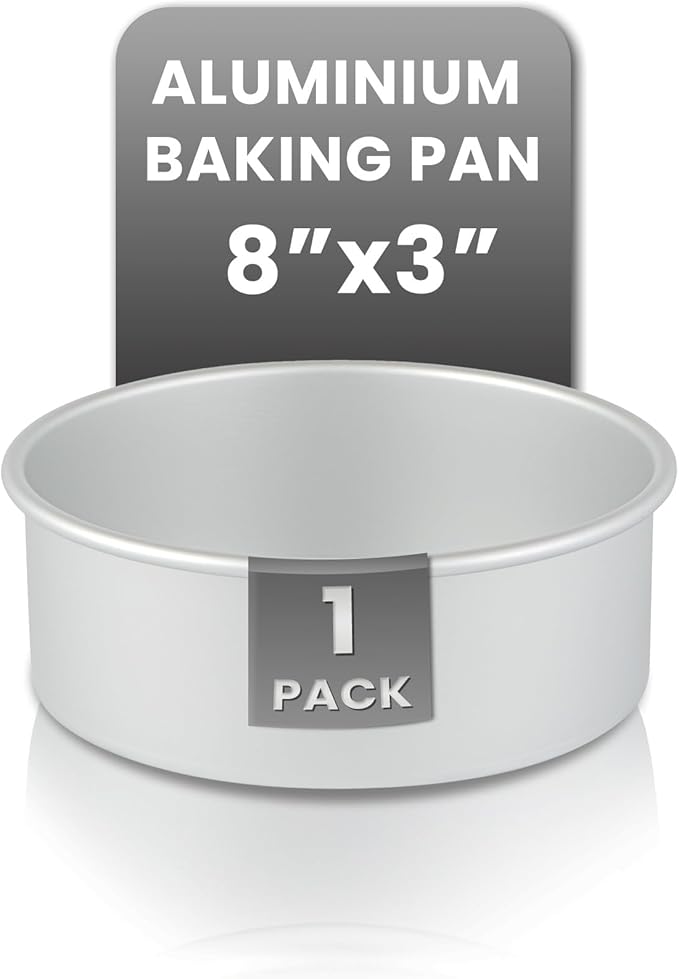Restaurantware-Met Lux 8 x 3 Inch Straight-Sided Baking Tin, 1 Round Cake Pan - Oven-Ready, Freezable, Anodized Aluminum Round Baking Pan, Greaseproof, For Layer Birthday Cake