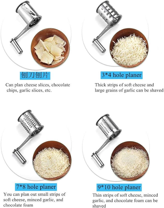 Kitchen Tools Hand Crank Shredder Butter Cheese Grater, Stainless Steel Rotary Grater Handheld Rotary Cheese Grater with 4 Stainless Drum
