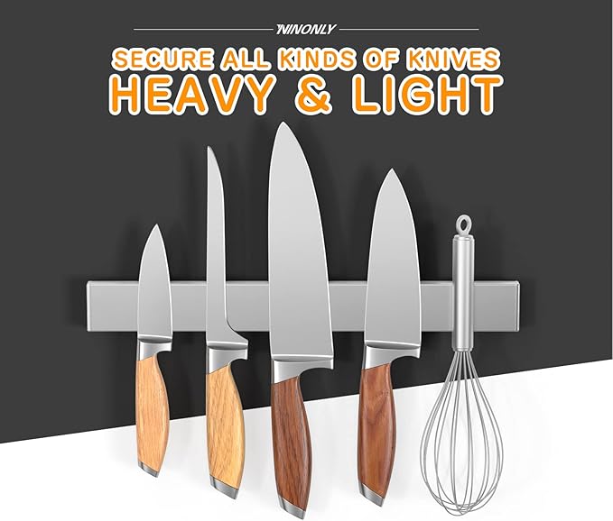 Ninonly 10 Inch Magnetic Knife Holder for Refrigerator, Stainless Steel Double Sided Magnet Knife Strip for Wall, No Drilling Magnetic Knife Rack with Powerful Magnetic Pull Force Fridge Applicable