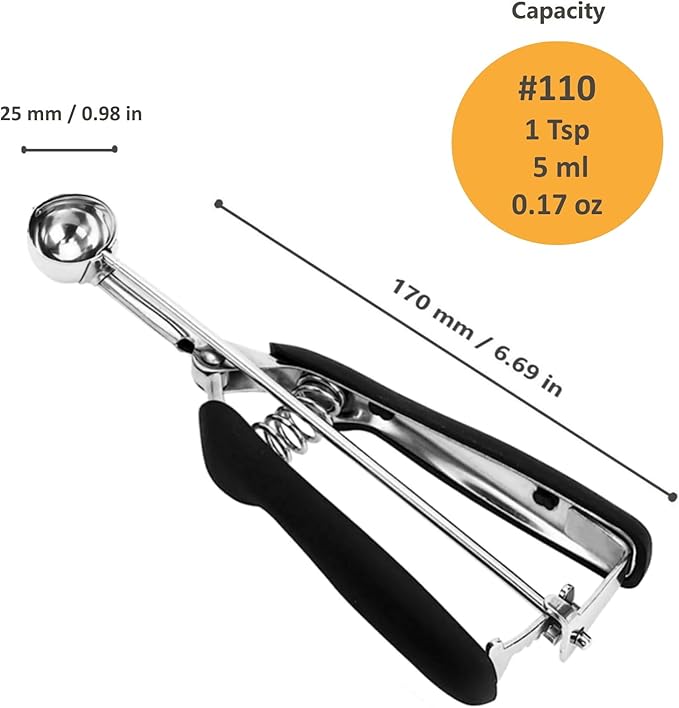 Extra Mini Cookie Scoop for Baking, 1 tsp / 5 ml Cookie Scooper, 18/8 Stainless Steel Cookie Scooper for Baking, Cookie Dough Scoop with Non-slip Grip (25mm)