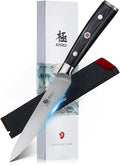 KYOKU 5" Kitchen Utility Knife, Samurai Series Chef Knife with Pakkawood Handle & Mosaic Pin, Japanese High Carbon Steel Knife, Full Tang Kitchen Knife for Vegetable Fruit Herb with Sheath and Case