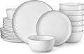 MALACASA 24 Pieces Gourmet Porcelain Dinnerware Sets, Premium Plates and Bowls Set, High-Fired Dishes Set for 8, Chip & Scratch Resistant, Microwave Dishwasher Safe, White & Black Rim, Series LEXI