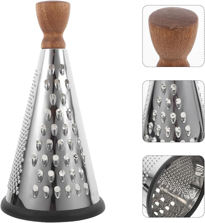 Cabilock 9 Inch Cone Cheese Grater with Wooden Handle Multi-Function Stainless Steel Vegetable Shredder for Kitchen Use Manual Cone Grater for Cheese and Chocolate