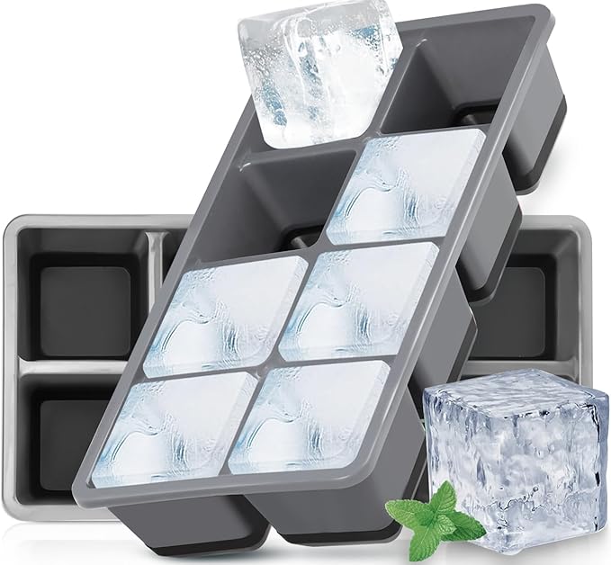 Large Ice Cube Molds, FURNSII 2 Pack Silicone Large Square Ice Cube Trays with Lids BPA Free, Easy-Release & Stackable 1.8'' Big Ice Cube Tray for Freezer Cocktail Whiskey Coffee