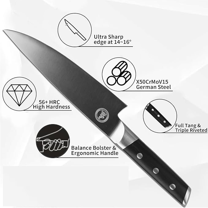 Kitory Chef Knife 8", Gyuto Kitchen Knife - Full Tang Pro Chopping Chopper- Forged HC Steel - Ergonomic Pakkawood Handle-2025 Gifts