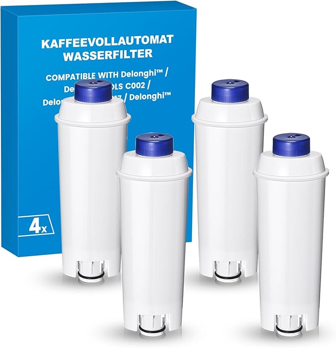 DLSC002 Water Filter Replacement for DeLonghi Espresso Machines – Compatible with Dinamica Plus, Magnifica EVO, Start, XS, Eletta Explore, ECAM, ESAM, EC680, BCO, 4 Pack