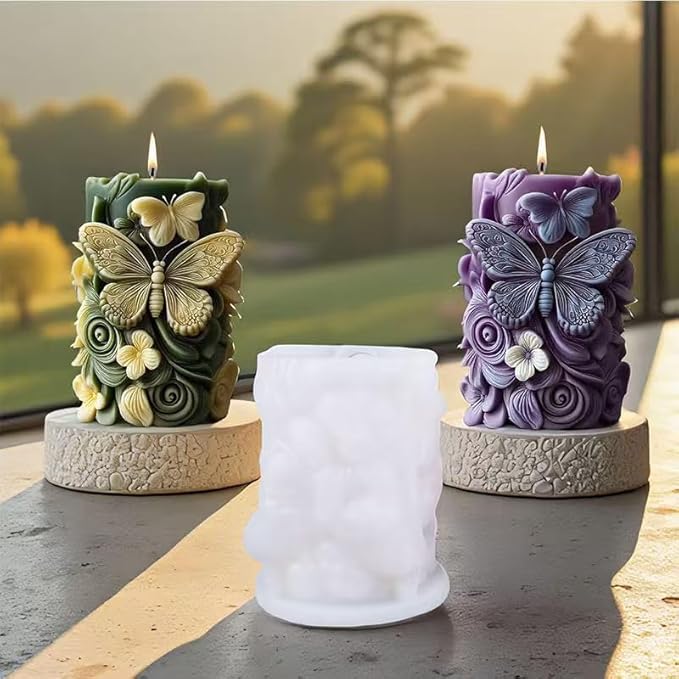 Flower Silicone Candle Molds, 3D Butterfly Silicone Molds for Soap Wax Resin Casting, DIY Floral Art Craft for Home Wedding Decor Gifts (White1)