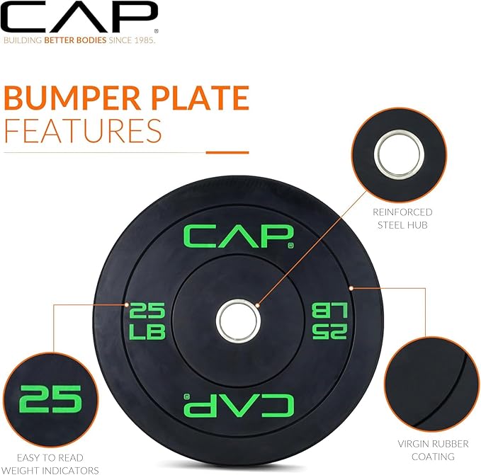 CAP Barbell 2-Inch Olympic Bumper Plate Weight Set with 6 Post Rack | 100-370 lbs | Multiple Options