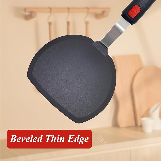 Silicone Spatula Turner Set of 2, Heat Resistant Pancake Spatulas for Nonstick Cookware Pan, Wide Slotted Cooking Spatula for Omelette Egg Fish, Thin Flexible for Kitchen Use, Dishwasher Safe, Black