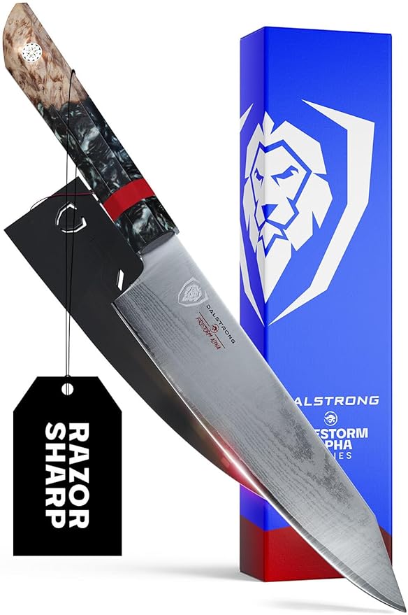 Dalstrong Chef Knife - 8 inch - Firestorm Alpha Series - Premium 10Cr15CoMoV High-Carbon Steel - Traditional Japanese Wa Stabilized Wood & Resin Handle - Kitchen Knife - Chef's Knife
