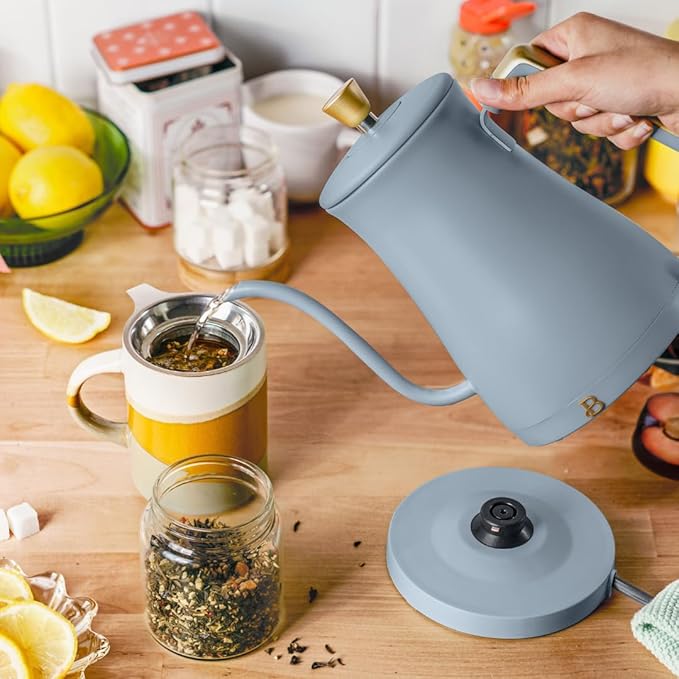 Beautiful 1L Electric Gooseneck Kettle, Precision Pour Spout, 1200W Fast Boil, Auto Shut-Off, Cordless, Stainless Steel, Tea & Coffee Maker with Ergonomic Handle, Matte Finish (Cornflower Blue)
