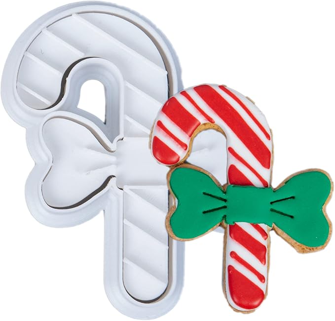 Flycalf Christmas Cookie Cutters Candy Cane Shapes with Plunger Stamps Holiday PLA Baking Accessories Cutter Molds Gifts Decorative Party 3" Kitchen Cake Supplies