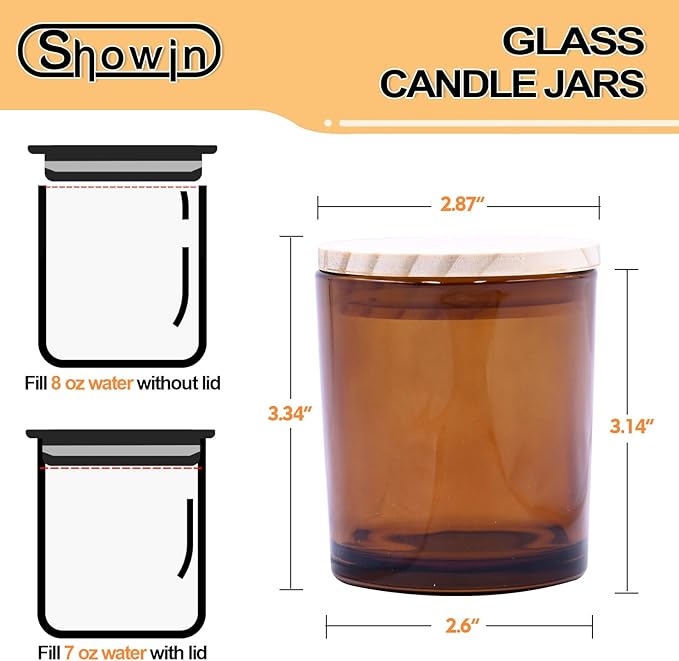 8 OZ Thick Candle Jars for Making Candles 15 Pcs, Brown Empty Jars with Wood Lids for Candle Making, Sample Container,Clear Brown