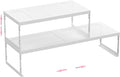 Stackable Expandable Metal Shelf Organizer - Adjustable Wire Storage Rack with Holes for Kitchen, Bathroom, Cabinet, Office - Space Saving, Durable & Sturdy Design（2PACKS/Medium/White