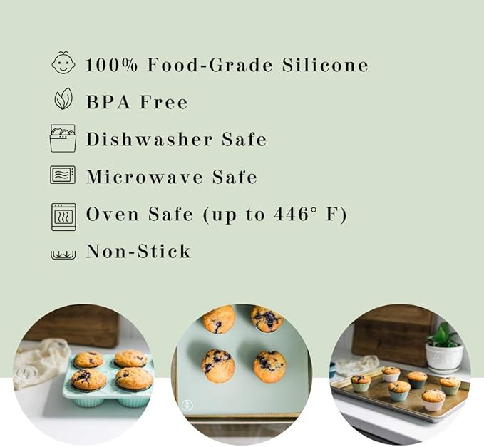 The Silicone Kitchen Reusable Silicone Baking Cup Silicone Muffin Liners for Cupcakes, BPA Free, Regular, 24 Pack, White Blue Green