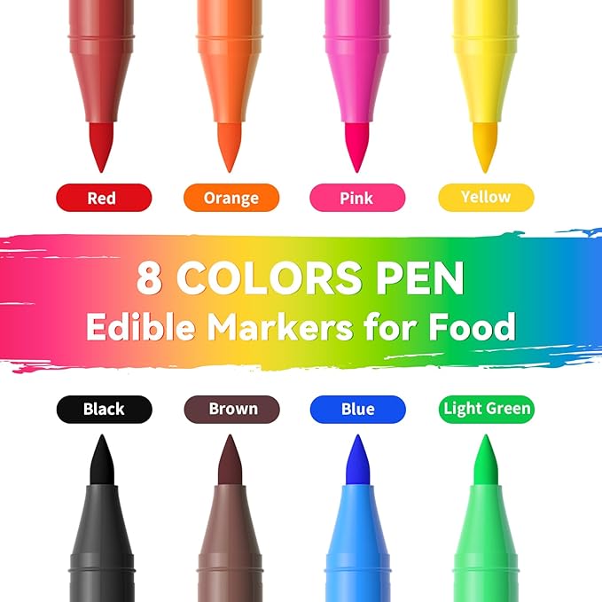 Jewem Edible Markers for Cookie Decorating,8Pcs Ultra Fine Tip(0.5mm) Food Coloring Pens, Upgrade Double Side Food Grade Pens for Decorating Fondant Cakes, Easter Eggs, Frosting, Macaron,Halloween and Christmas Gifts