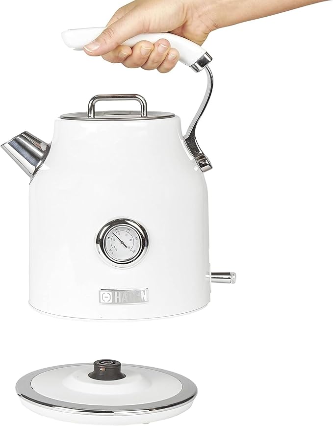 Haden Dorset 1.7 Liter Stainless Steel Electric Kettle, Hot Water Kettle with 360-Degree Base and Auto Shutoff, Ivory & Chrome