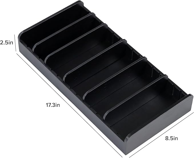 KitchenEdge Bamboo Kitchen Towel and Food-Storage Organizer, Perfect for Kitchen Drawers, Cabinets, Pantry, 5 Adjustable Wall Inserts, Non-Slip Feet, Food-Safe Black Finish