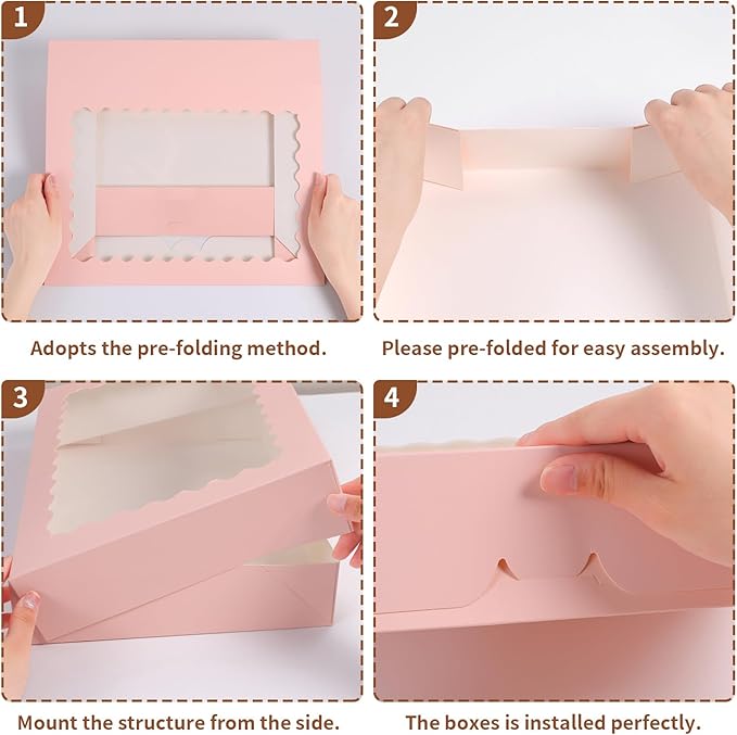 Cookie Boxes,14x10x2.5 Inch Large Bakery Boxes with Window for Pies Chocolate Strawberries Muffins Donuts Pastry Dessert Christmas(Pink, 14 * 10 * 2.5inch/24pcs)