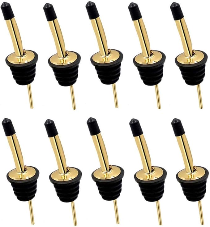 24 Pack Liquor Pour Spouts Set - Stainless Steel bottle spout and Liquor Pourers Dust Caps Covers Gold