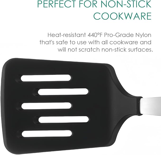 Stainless Steel Cooking Slotted Turner With Heat-resistant BPA-free nylon head Safe for Non-Stick Cookware POM Handles Heavy Duty Kitchen Spatulas For Serving