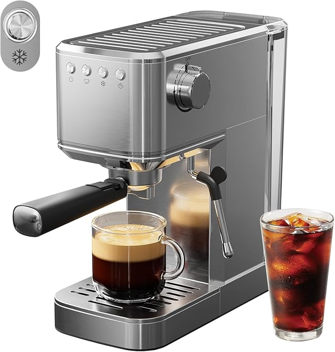 Espresso Machine with Rapid Cold Brew, Hot & Iced Coffee Machine, Espresso Maker with Milk Frother Steam Wand, One Touch Control with 41oz Water Tank for Latte, Cappuccino, Gift
