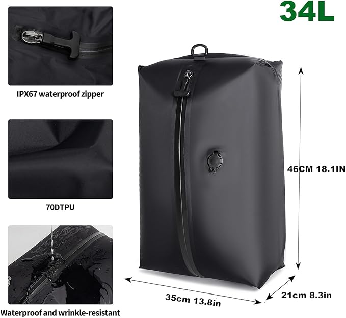 34L Vacuum Bags for Travel Luggage with Pump, Reusable Space Saver Waterproof Compression Bags for Suitcase,Backpack, Vacuum Seal Packing cube for Storage Organizer Cloth (2bag+1pump-34L)