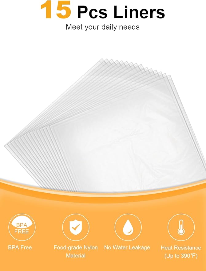 SMARTAKE Slow Cooker Liners, Large Size 13"x 21" Disposable Cooking Bags, Fit 3QT to 8QT for Slow Cooker, Cooking Trays, Suitable for Oval & Round Pots, 15 Liners
