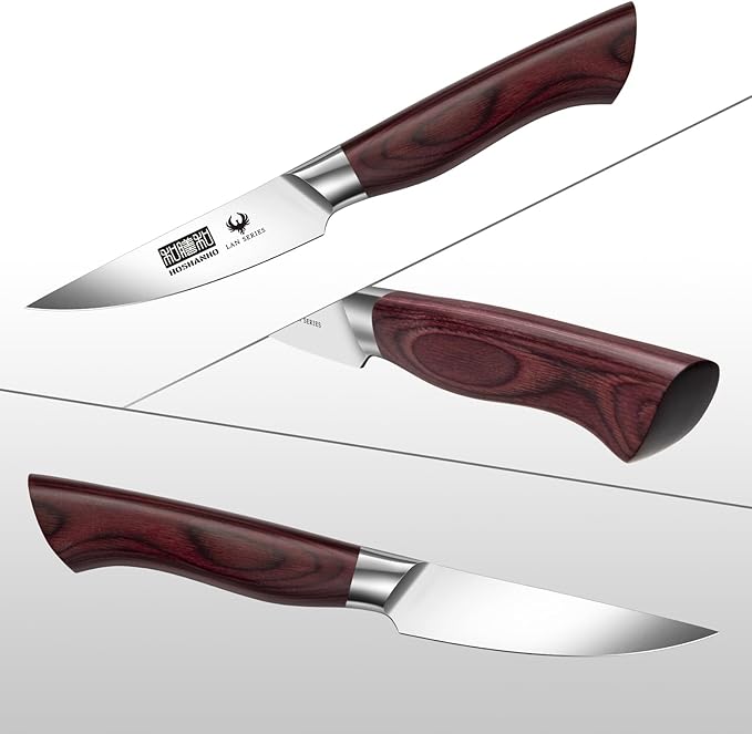 HOSHANHO 3.75 Inch Paring Knife, Ultra Sharp High Carbon Stainless Steel Small Kitchen Knife, Professional Janpanese Fruit Knife with Ergonomic Wood Handle